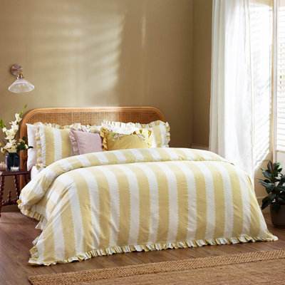 Birdie Stripe Cotton Blend Striped Duvet Cover Set with Pillowcases Included