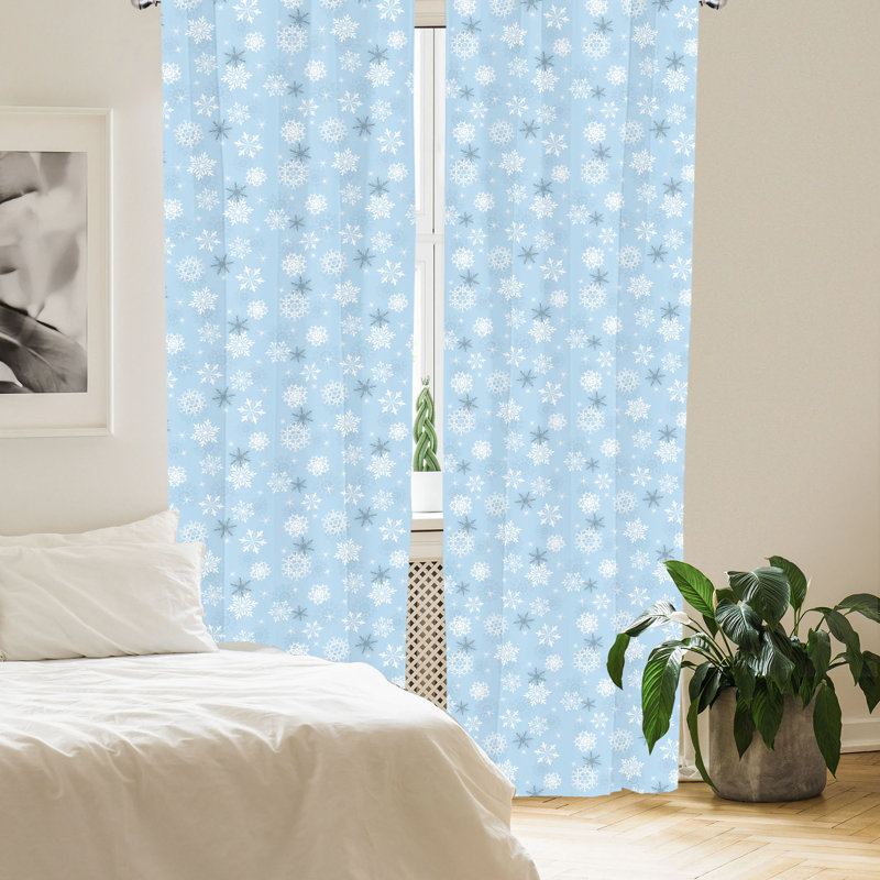 Pale Blue and Taupe Snowflake Rod Pocket Curtain Panels, 28" x 63"