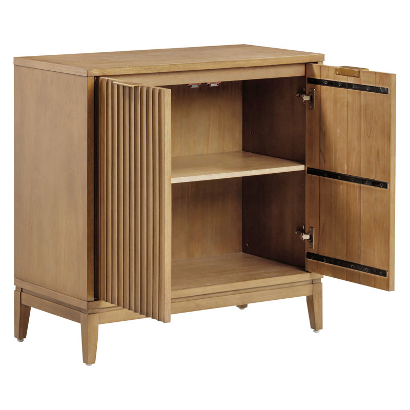 Armoire d'appoint en bois d'hévéa à 2 portes, Marron clair