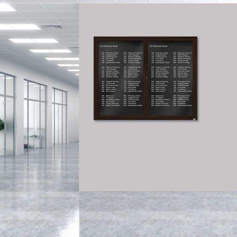 Tableau d'affichage mural fermé pour armoire d'annuaire, Bronze anodisé, Deux, 48 po x 72 po
