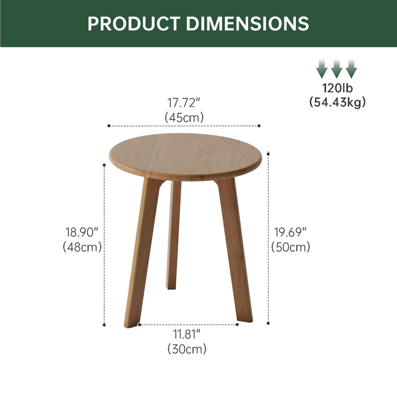 Table d'appoint ronde 100% chêne massif, Naturel