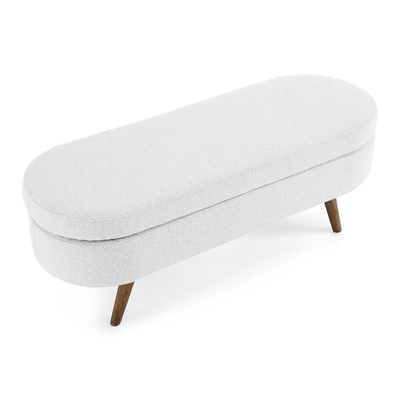 Ottoman Oval Storage Bench,Rubber Wood Legs(43.5"X16"X16"), White