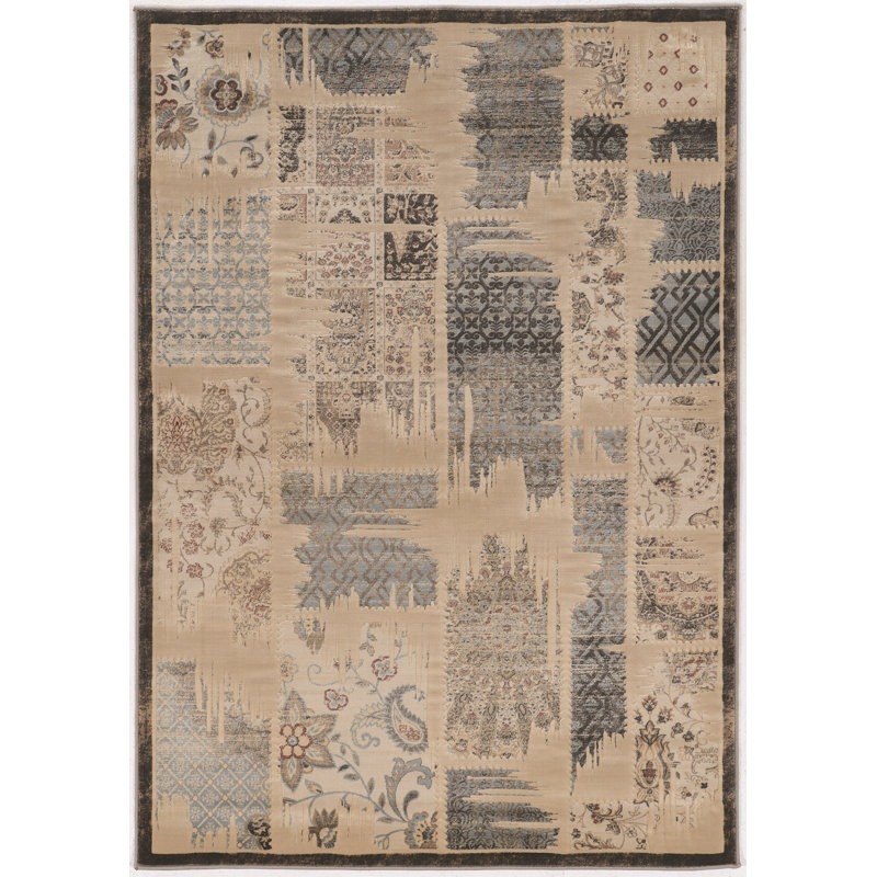Tapis beige / gris à motif géométrique Pasho, Rectangle 5 pi x 7 pi 6 po