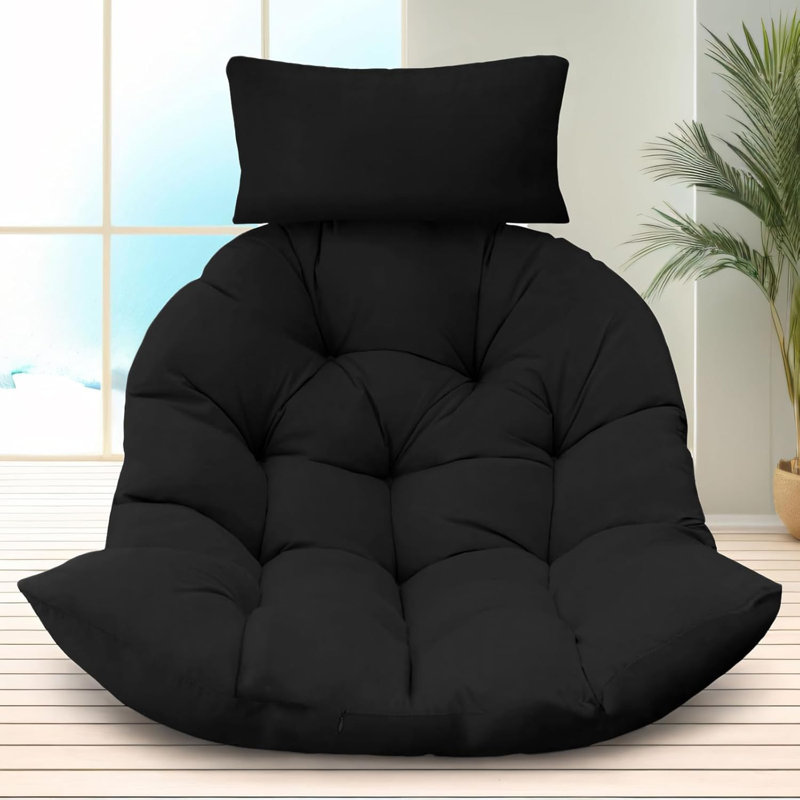 Coussin de fauteuil à œufs imperméable de 7 po d'épaisseur avec appui-tête noir