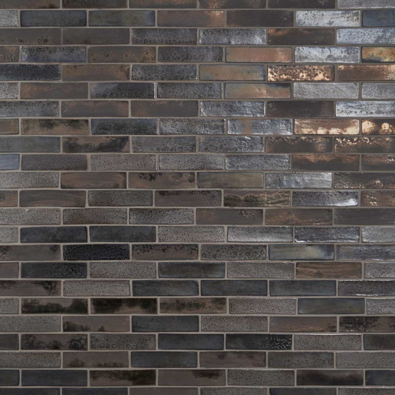 Emery Bronze And Silver Mix 2X8 Hand Glazed Matte Terracotta Tile