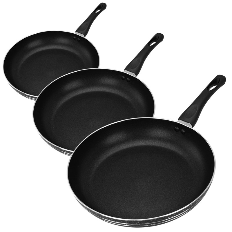 ROYALFORD Fry Pan Set of 3, 22 Cm, 24 Cm & 28 CM- Aluminium Non-Stick Frying Pan Induction Hob Egg Omelet Pan - Saute Pan with 3-Layer Construction & Cool Touch Bakelite Handle