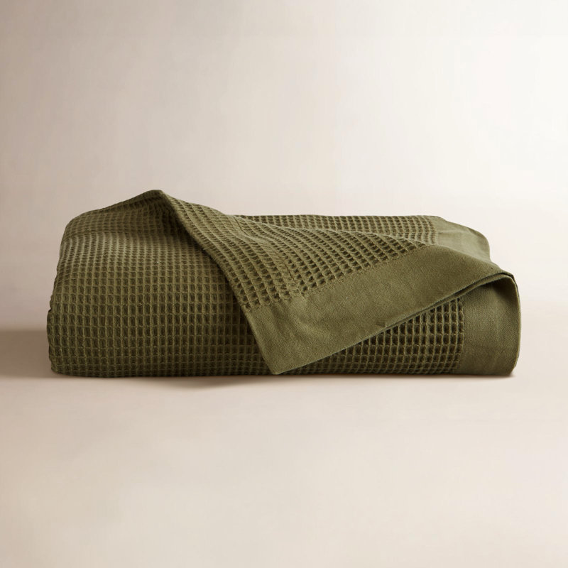 Couverture d'été 100% coton tissé gaufré léger, Simple, Vert olive