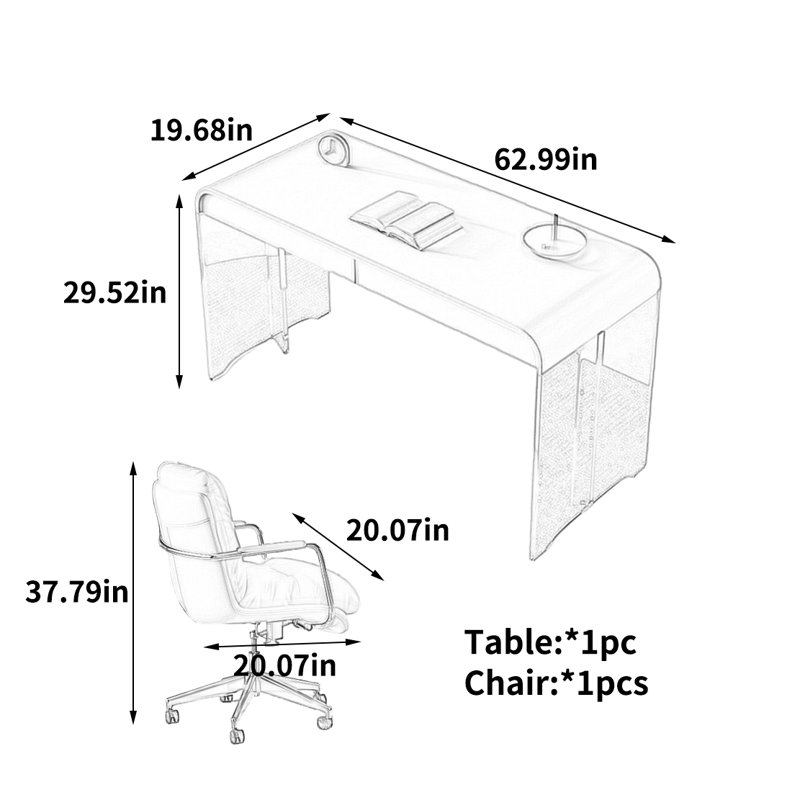 Bureau unique et élégant, H 29,52 po x l 62,99 po x P 19,68 po