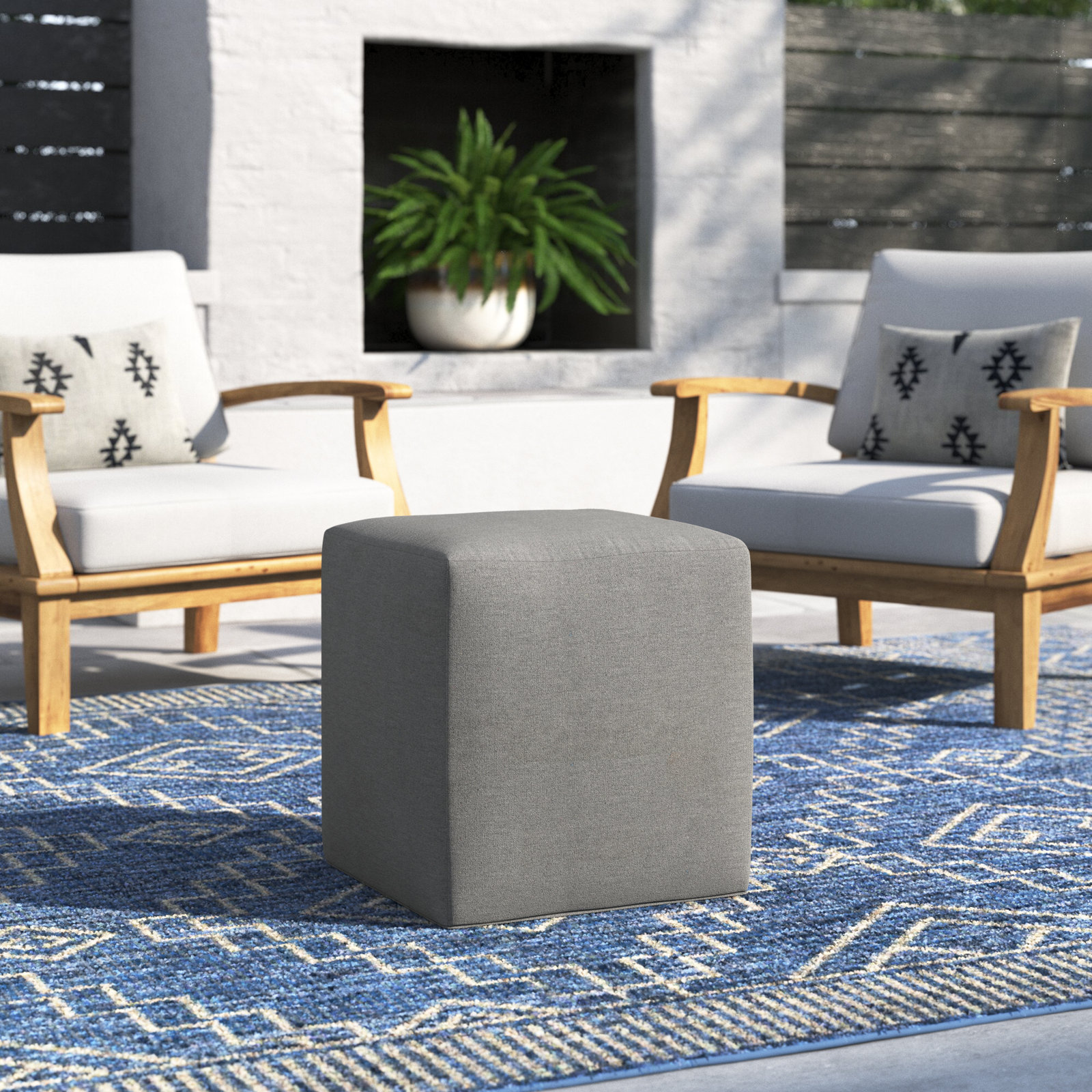 Hania Outdoor Pouf Ottoman with Sunbrella Cover