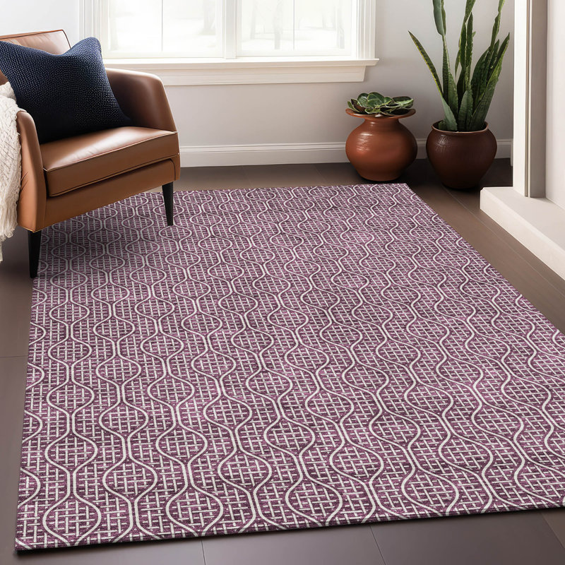 Tapis aubergine de qualité supérieure lavable à la machine Prisco, Rectangle 10 pi x 14 pi