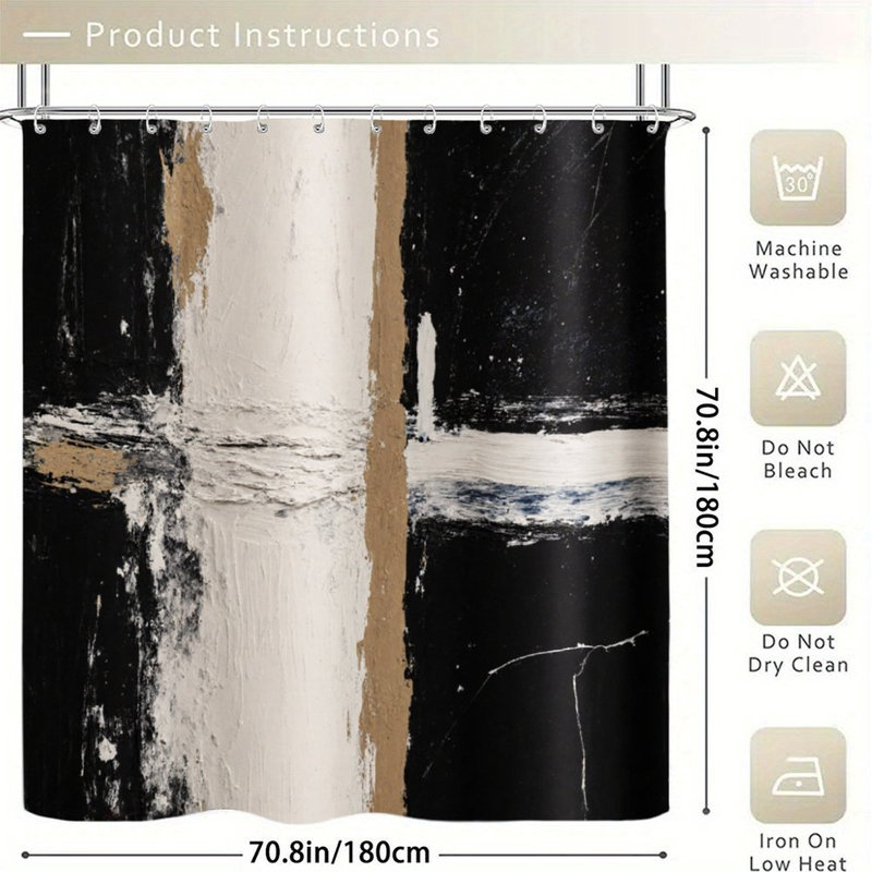 Rideaux de douche à motif abstrait noir et blanc, 71 x 71