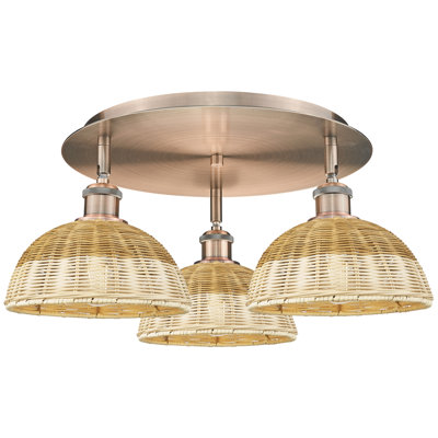 Plafonnier encastré 3 lumières 21 po Ballston - Bristol Natural II - finition cuivre antique - abat-jour naturel