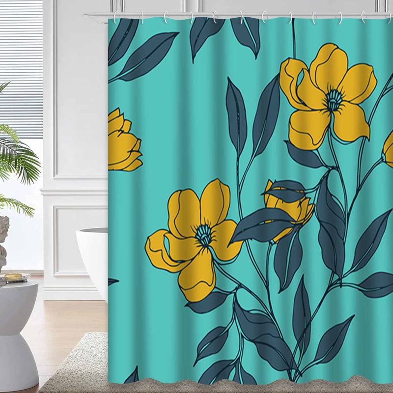 Rideau de douche imperméable à motif floral avec 12 crochets, L 72 po x l 72 po