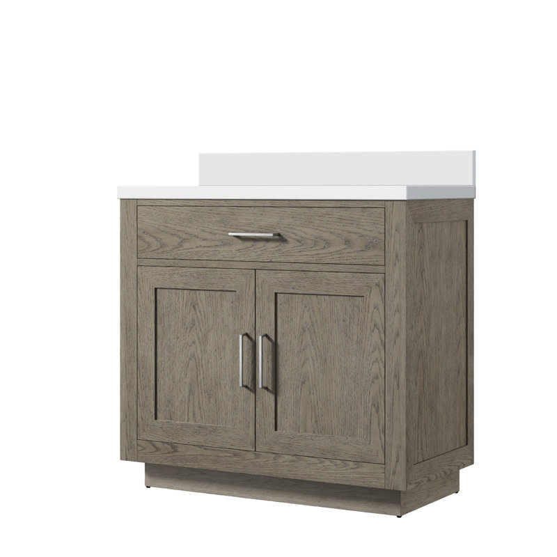 Abbey 36 in W x 22 in D Oak Single Bath Vanity, Grey Oak, White Quartz