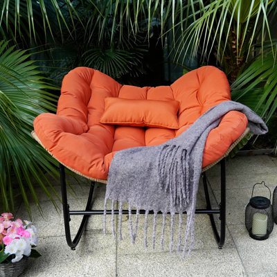 Chaise berçante d'extérieur en forme d'œuf, chaise berçante de patio avec coussin épais, chaise berçante Papasan d'intérieur moderne, chaise berçante pour balcon, salon, chambre à coucher, porche, pelouse, jardin