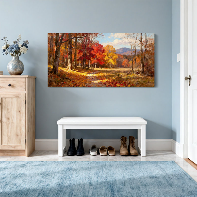 Paysage et paysage urbain, chemin d'automne avec feuilles colorées, H 20 po x l 40 po