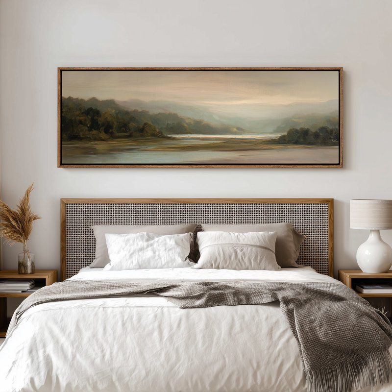 «Misty River Valley Landscape», art mural pour chambre ou bureau, H 20 po x l 60 po, Naturel
