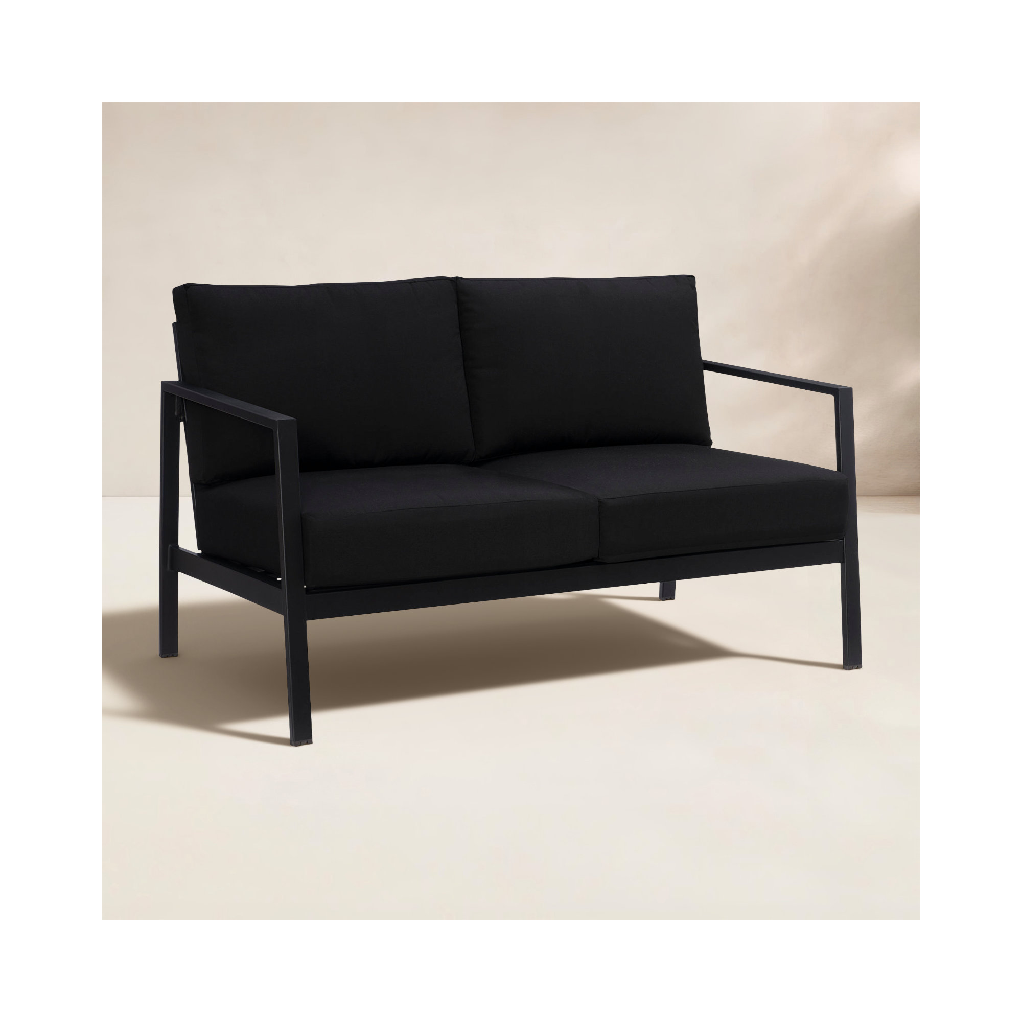 Armando 51” Aluminum Outdoor Loveseat with Sunbrella Cushions, Black Sunbrella®, Black