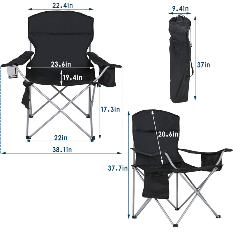 Chaise de camping pliante Dallan, Noir