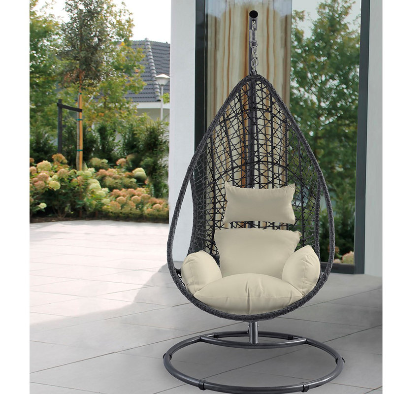 Bravo Outdoor Swivel Papasan Chair, Gray Frame/Cream Cushion