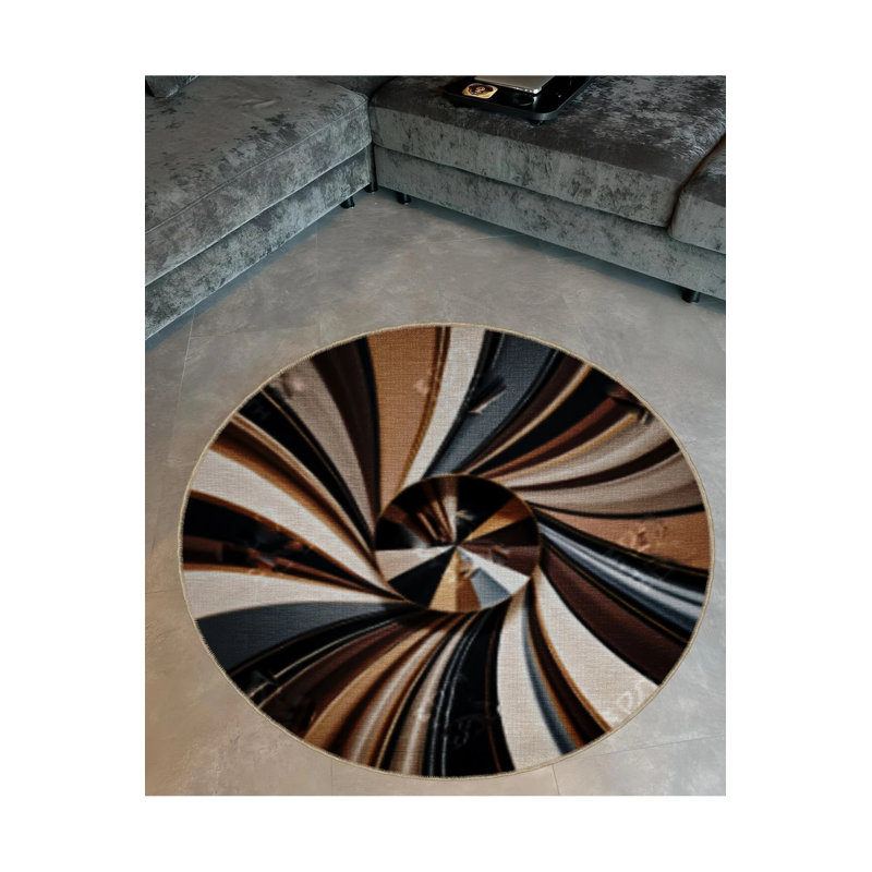 Abstract Spiral Lines Patterned Round Woven Base Modern Decorative Carpet, Round 3'4"
