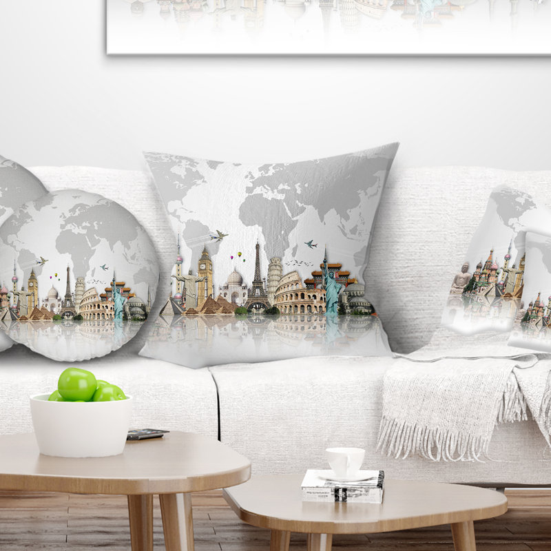 Housse et insert de coussin carré Famous Monuments Across World, 18 po x 18 po, Coussin décoratif