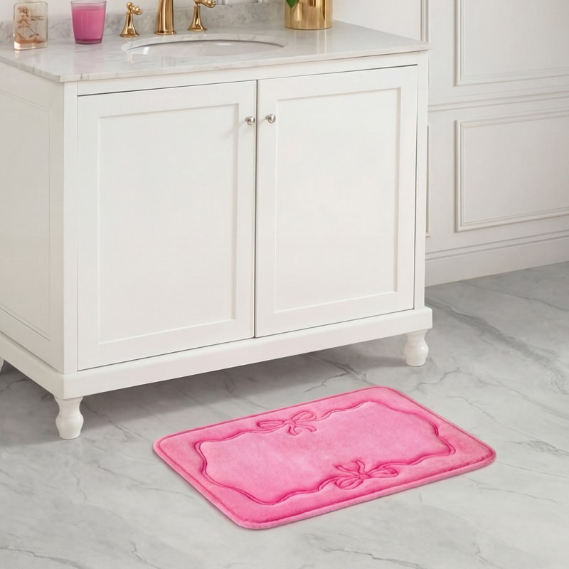 Juicy Couture Ribbon Border Memory Foam 1-Piece Bath Mat, 24" L x 17" W, Ribbon Border Hot Pink