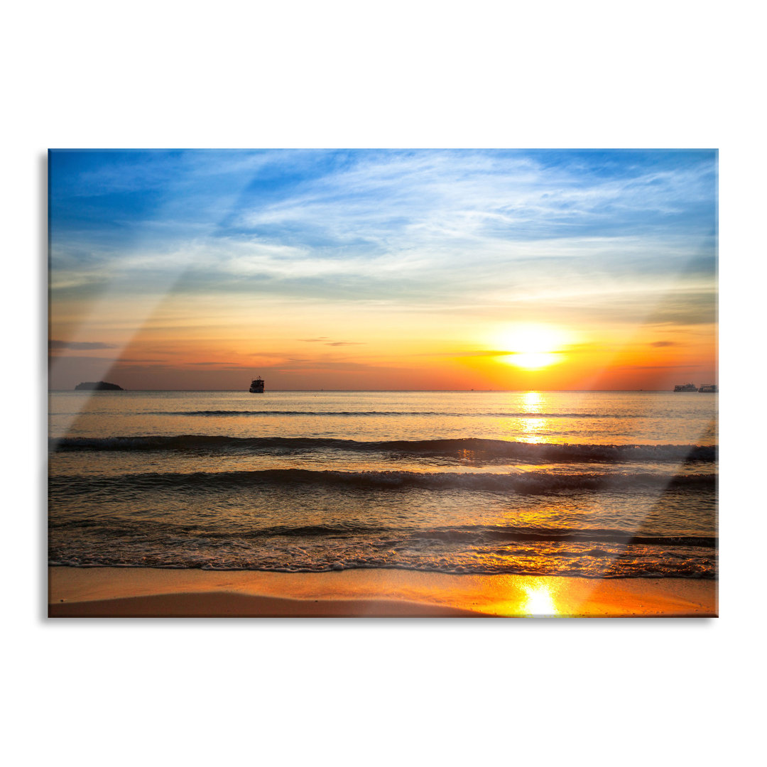 Glasbild | Wandbild Auf Echtglas | Strand Sonnenuntergang Wunderschön |Inkl. Aufhängung Und Abstandshalter LF1067