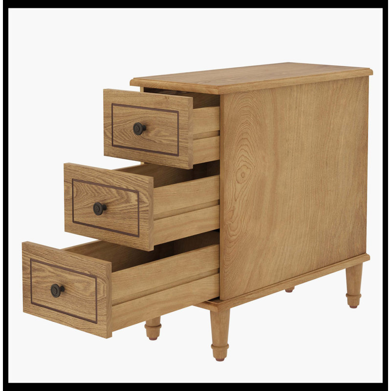 Table de chevet en bois, table d'appoint étroite entièrement assemblée avec 3 tiroirs