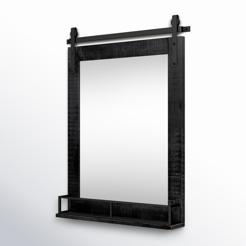 Dayanah Wood Mirror with Shelves, Black