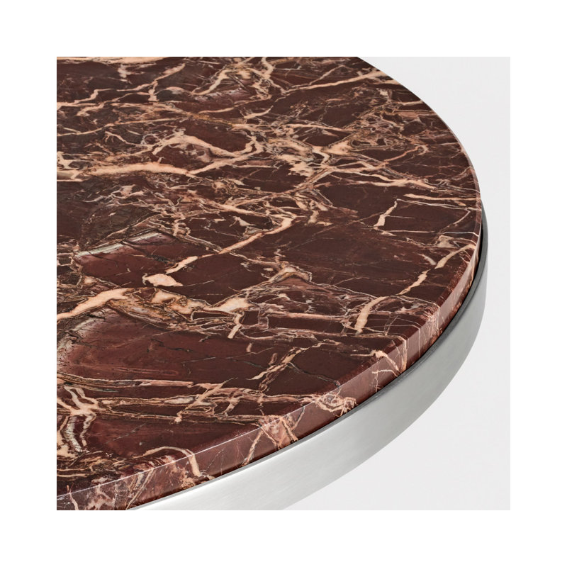 Plateau Marble End Table, 14" H x 21" W x 21" D, Cherry Marble, Stainless Steel