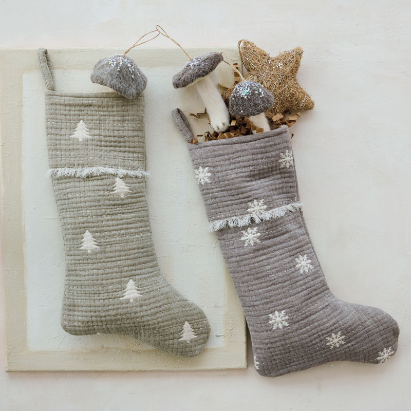 Bas de Noël en coton brodé Sage