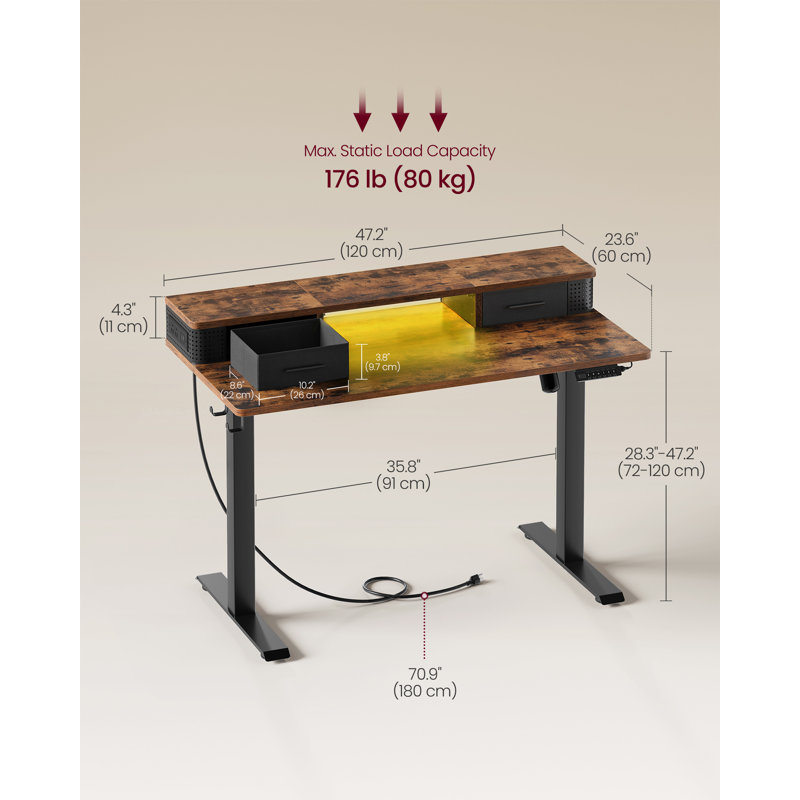 Namiya 51.5‘’H Height Adjustable Rectangle Standing Desk, Brown/Black, 51.5" H x 47.2'' W X 23.6'' D