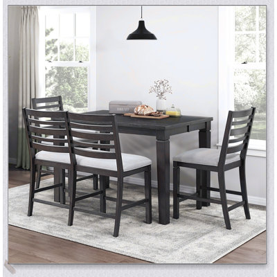 Ensemble de salle à manger à hauteur de comptoir 4 pièces Classic avec table extensible, banc rembourré et chaises, meubles en bois au fini espresso foncé