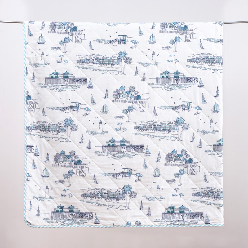King Blue Microfiber Reversible Coastal Quilt Set