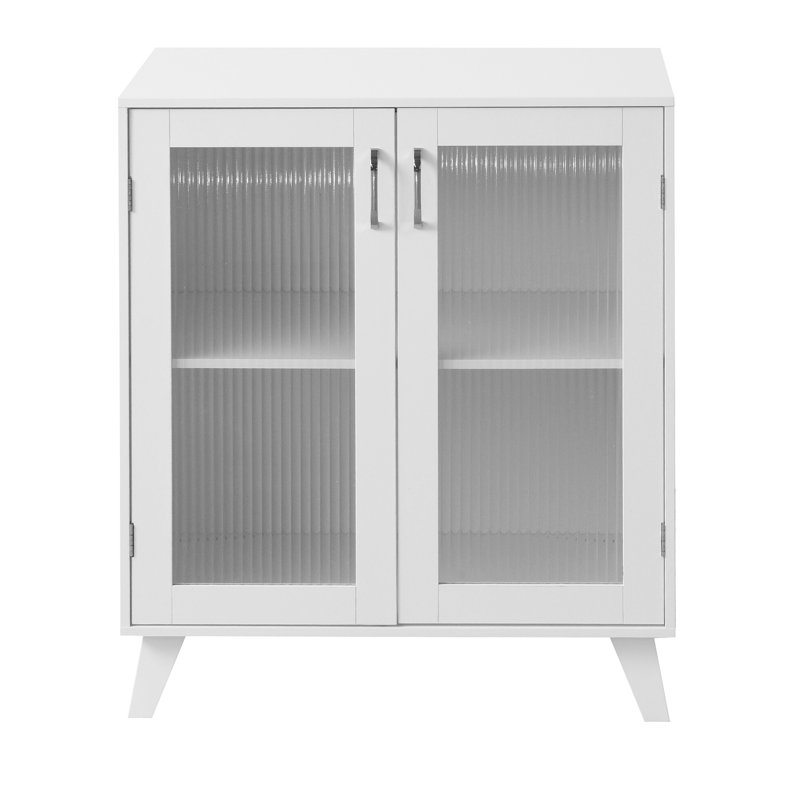 Armoire moderne blanche avec 2 portes en verre et une tablette réglable, idéale pour les espaces de vie. Organisateur de rangement multifonctionnel. Fabrication de panneaux de particules.