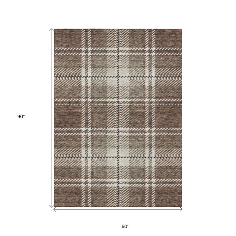 Tapis intérieur lavable à carreaux noir et ivoire 5 pi x 8 pi brun
