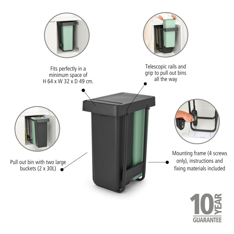 Brabantia Sort & Go Built-in Bin, 2x30L