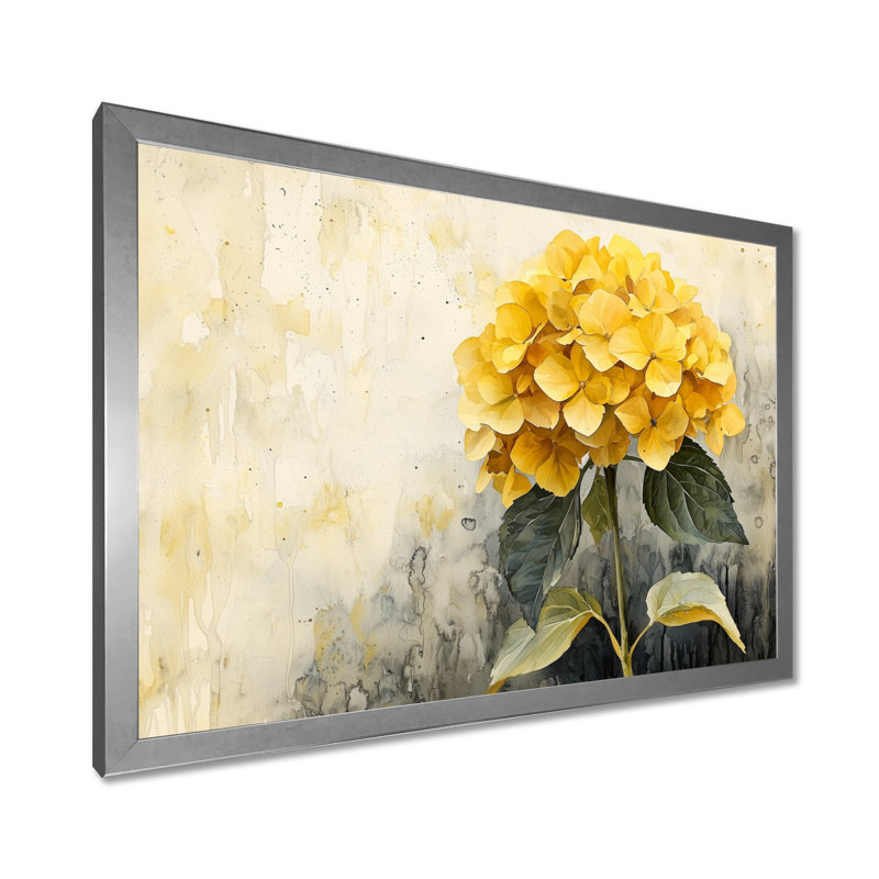 Jaune hydrangée jaune III - art mural hortensia, Argent argent, 16" H x 32" W, Picture Frame Print