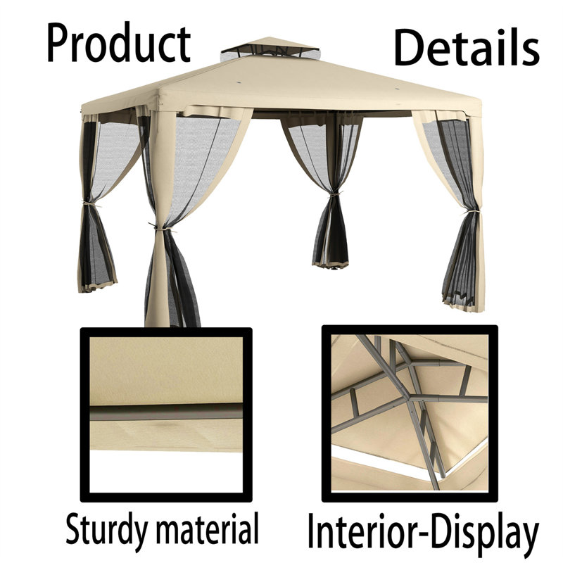 Pavillon de jardin extérieur en acier, Taupe, 11,6 pi x 9,6 pi