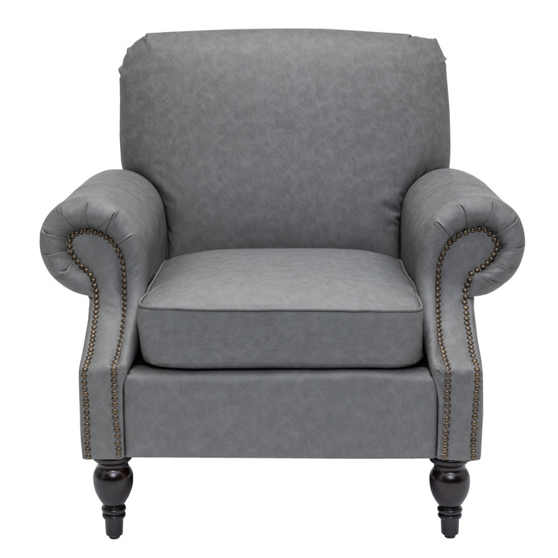 22.4" Seat Depth Accent Chair, Armchair With Upholstered and Roll Arms,Faux Leather, Gray Faux Leather