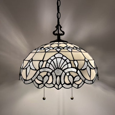 Glenover Tiffany Pendant Lights Fixture Stained Glass LED Bulbs Included 16”W*16”D*75”H