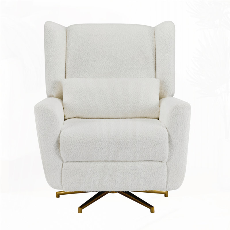 Power Recliner Chair Swivel,Upholstered 360° Swivel Recliner With 5 Star Base, Beige
