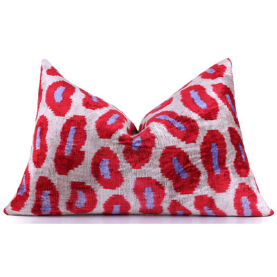 Coussin en velours fait à la main - motif ovale rouge, 16 x 24 po