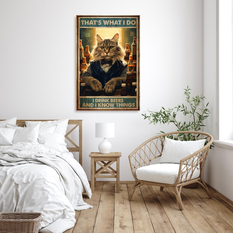 «Cat I Drink Beers» sur toile, H 14 po x l 11 po x P 1,25 po