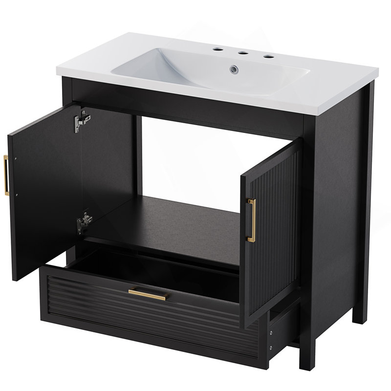 Meuble-lavabo autoportant avec comptoir en résine et portes à fermeture en douceur