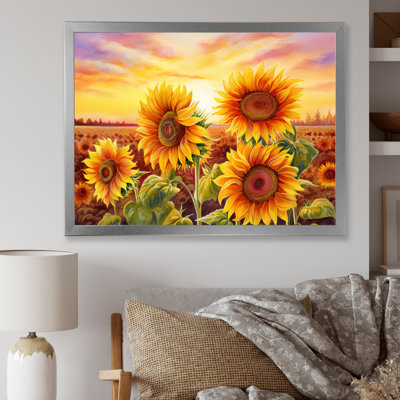 «Burning Sunset Sunflowers Field» sur toile