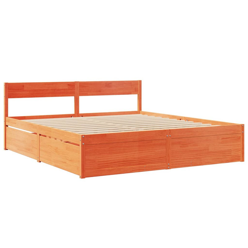 Arhum Solid Wood Bed, Super King (6'), Wax Brown