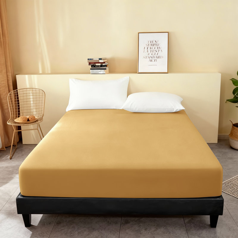 Super Soft Microfiber Fitted Sheet – 25cm Deep Pocket, Brushed Finish, Ochre, Super King (6')