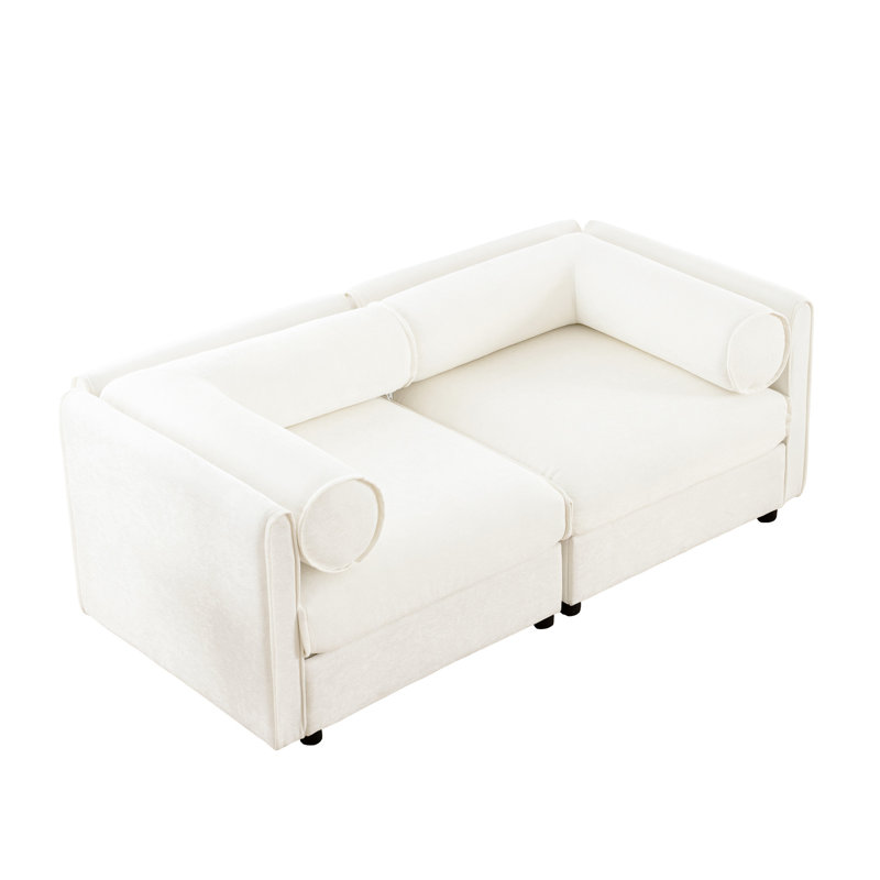 Élégant canapé 2 places en chenille avec siège de rangement, Blanc